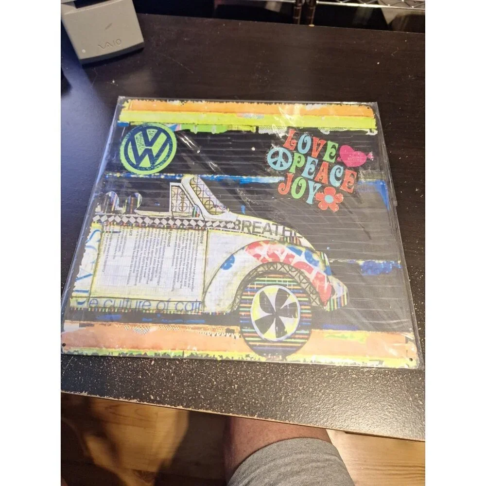 VW Style Love Peace Joy Metal Tin Sign 12